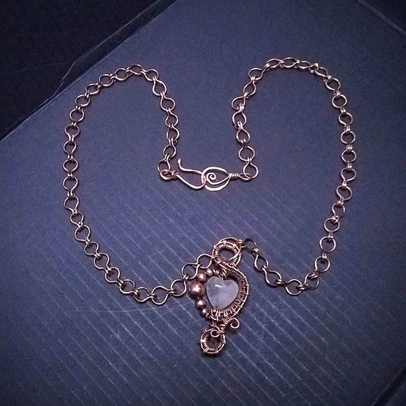 Handcrafted Rose Quartz Heart Necklace OOAK - Picture 3 of 9